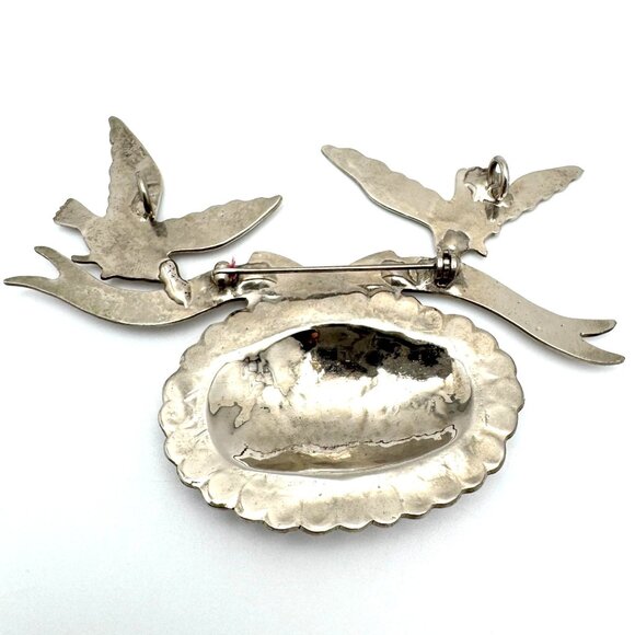 Bird Bow Oval Brooch Pin Pendant Vintage Silver-Toned Silver Plate? - Picture 5 of 10